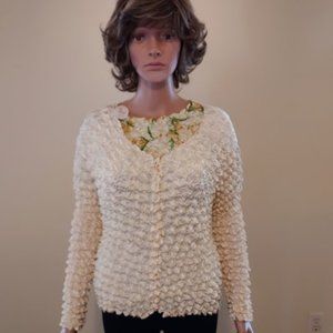 F • C 2 PC CREAM SWEATER MULTI FLORAL TOP CARIDGAN SET NWT